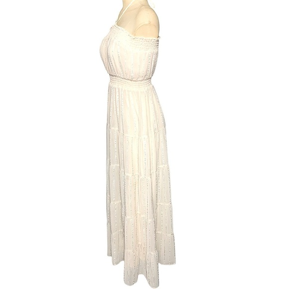 Cream Strapless Maxi Sundress Sz M Bohemian Gauzy Sheer Ruffle Feminine Dress - Picture 3 of 11